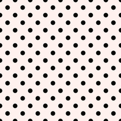 Seamless wallpaper tile black polka dots on pink background vector image. © Emmy Ljs