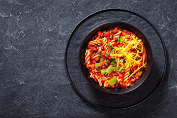 Black Bean Soup with spiral pasta and vegetables