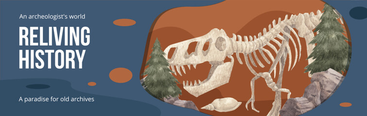 Facebook ads template with  Fossil Archeologist concept,watercolor style © photographeeasia