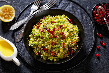 brussels sprouts slaw with bacon and cranberries