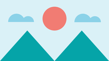 flat geometric mountain background on blue background