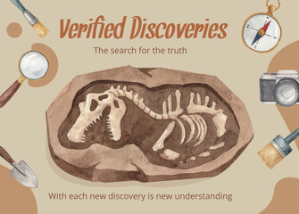 Postcard template with  Fossil Archeologist concept,watercolor style © photographeeasia