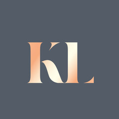 KL monogram logo.Typographic signature icon.Uppercase letter k, letter l serif characters.Lettering sign isolated on dark fund.Wedding, fashion, beauty alphabet initials.Elegant, luxury style.	
