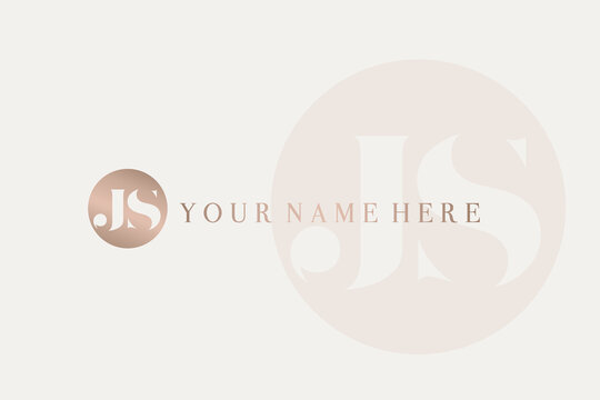 JS monogram logo.Typographic signature icon.Letter j, letter s serif characters.Lettering sign isolated on light fund.Wedding, fashion, beauty alphabet initials.Elegant, luxury style circle emblem.