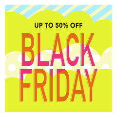 square bright yellow background with pink lettering black friday sale