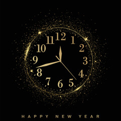 Fototapeta na wymiar 2023 Happy New Year and Merry Christmas card with golden watch. Vector