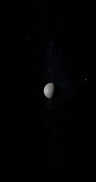 Satellite Tethys in the outer space. 4K Vertical