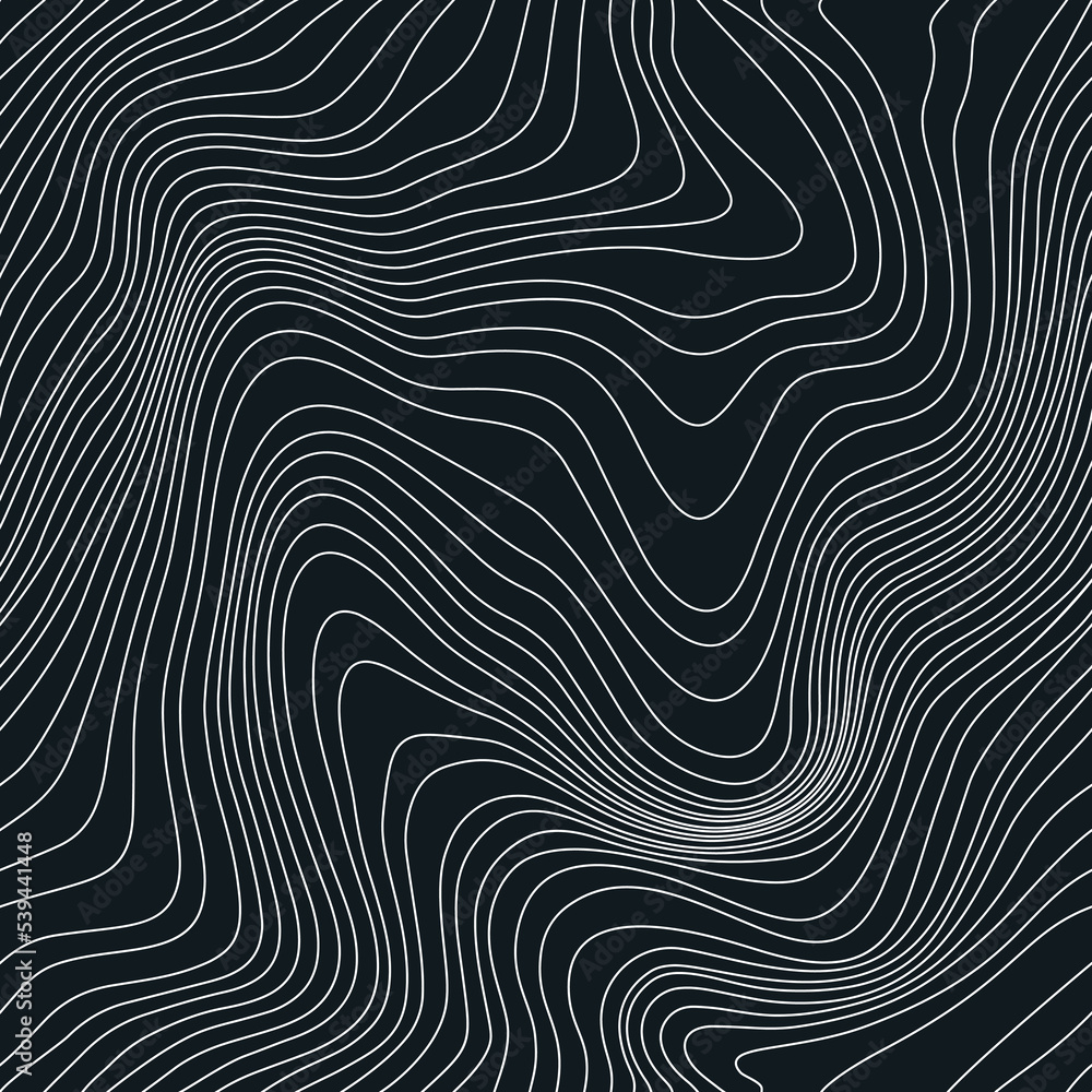 Poster Black Abstract Seamless Weather Map. Topographic Map Lines, Contour Background. Geographic Pattern Meteorological Linear Pattern. Vector Temperature Card