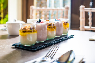 breakfast yoghurts in glasses