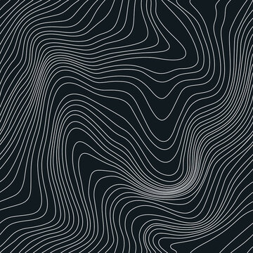 Black Abstract Seamless Weather Map. Topographic Map Lines, Contour Background. Geographic Pattern Meteorological Linear Pattern. Vector Temperature Card