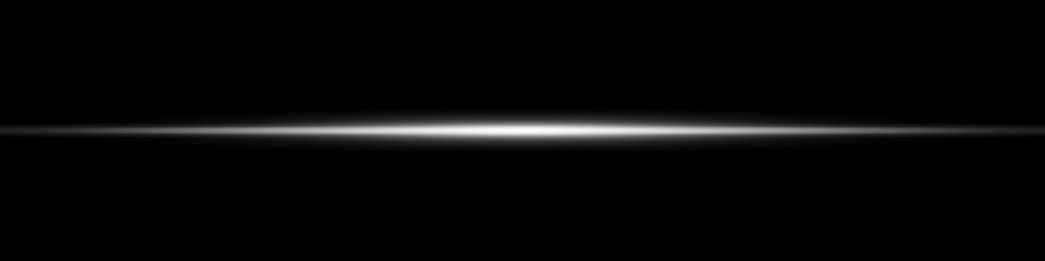 White horizontal line. Laser beams, horizontal light beams. Beautiful light reflections.