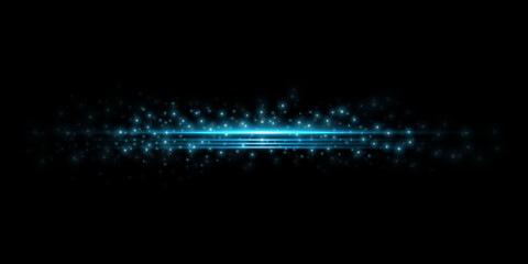 Blue flash on a black background. Flying magical blue dust. Camera effect. Luminous line. Vector illustration