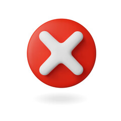 Obraz premium Red round button with 3d cross. Wrong sign or cross. Vector realistic icon no