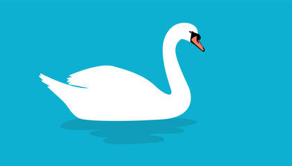 Obraz premium Swan swimming in the lake. Swan cartoon character. Flat style. Vector illustration