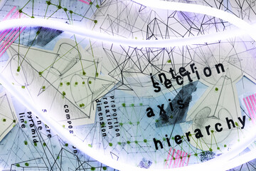 Fragment of geometric drawing with flexible neon light tube