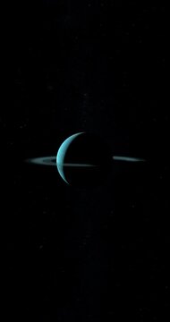 Planet Uranus and her rings in the outer space. 4K Vertical