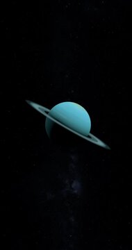 Uranus planet and her rings in the outer space. 4K Vertical