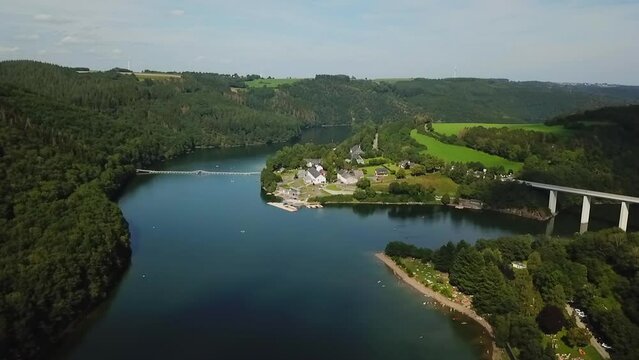 Drone shot of the reservoir of Luxemburg