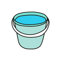 Water bucket vector icon, hand drawn in cartoon style.