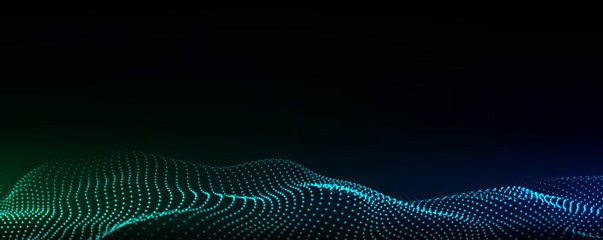 Futuristic vector technology wave. Digital cyberspace. Abstract wave with moving particles on background. Big data analytics.