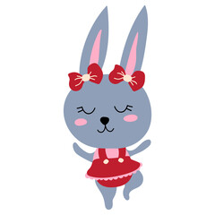 Cute hand drawn bunny with magic wand. White background, isolate. vector illustration.	