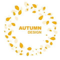 Abstract autumn background with yellow leaves. Vector texture with withered falling foliage. Circular frame.