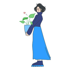Illustration fashionable girl standing with a flower
