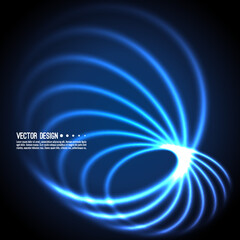 Vector abstract background with glowing wave swirls in motion. The concept of the movement of neon curves and spirals. Techno design.