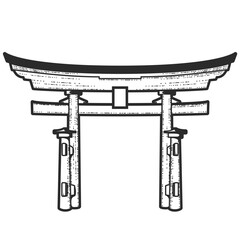Japanese traditional Torii Gate, entrance to sacred place, religious log arch, vector