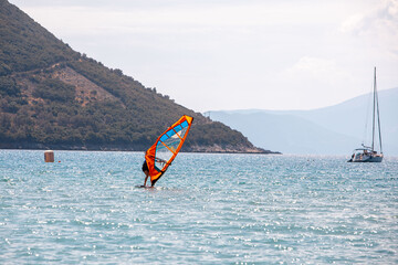 Vasiliki beach with windsurfers Lefkada island