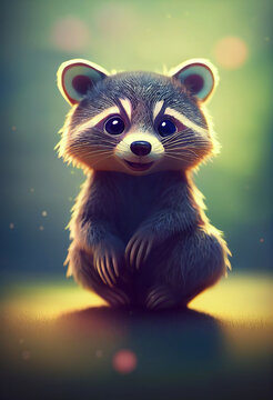 Portrait Of A Cute Baby Racoon.