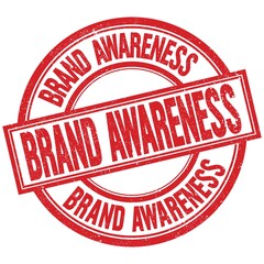 BRAND AWARENESS written word on red stamp sign