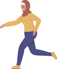 Running woman semi flat color raster character. Female figure. Full body person on white. Common situation isolated modern cartoon style illustration for graphic design and animation