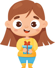 Cute baby girl  with gift box