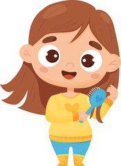 Beautiful baby girl combing her hair