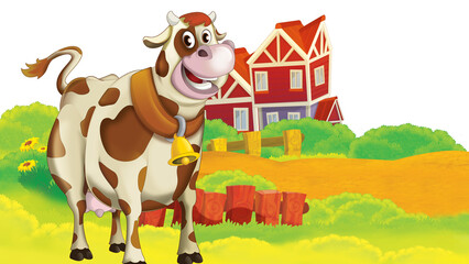 Obraz na płótnie Canvas cartoon farm scene with cow illustration for children