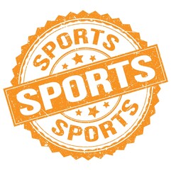 SPORTS text on orange round stamp sign