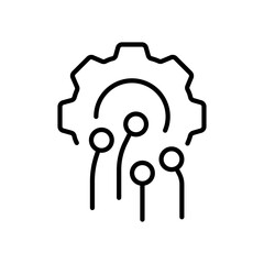 neural network line icon. Futuristic, cyberspace, metaverse, virtual reality, ai, artificial intelligence, gear, settings, data science, storage. Technology concept. Vector line icon for Business
