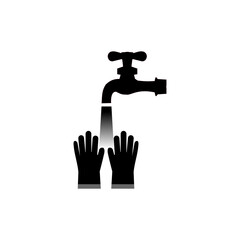 Black and white illustration washing hands with tap water