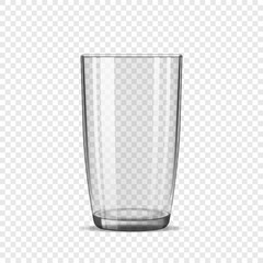 A glass tumbler. Vetkornaya illustration. Realistic glass empty glass. A transparent glass with a straw. 3D vector glass on a transparent background. Glassware.