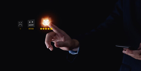 positive customer reviews Tap the happy smiley face icon. Concept Five Star Satisfaction Survey	
