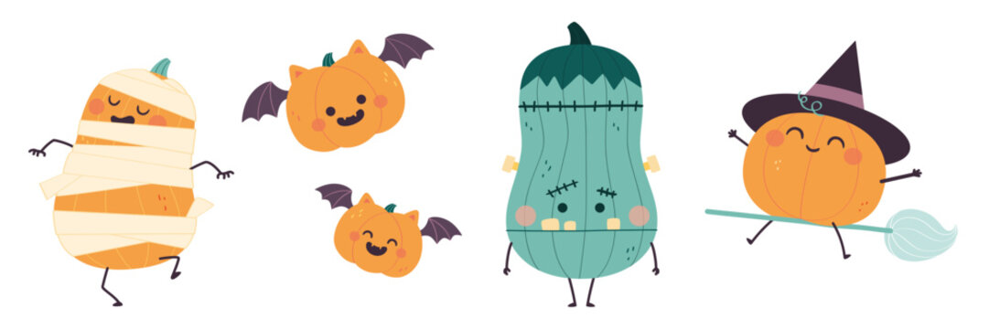 Ensemble de citrouilles monstres d'Halloween dr&ocirc;les et mignonnes