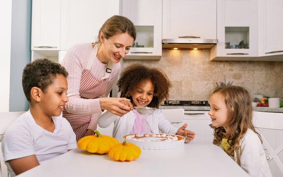 Joyful Feelings In Preparation For The Holiday And Meeting Guests. Traditional Thanksgiving Dinner.