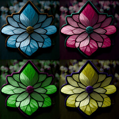 Beautiful flower blossom set colorful, strange flora set blue,purple, green, yellow