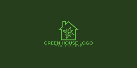 Simple Green house logo with unique concept premium vector