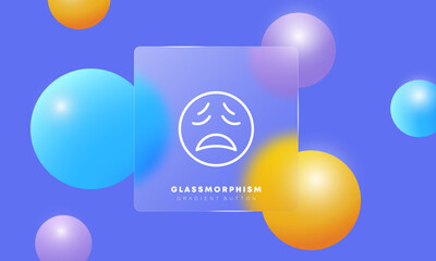 Cry emoticon line icon. Sad, melancholy, crying, tears, round face, distempered emoticon, feeling, emoji. Bad mood concept. Glassmorphism style. Vector line icon for Business and Advertising