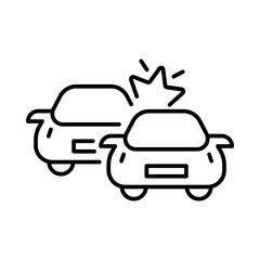 The car crashed into another car line icon. Car accident, drive, unable to control, warning sign, collision, collide, crash into wall, driver, service, fix, repair. Road traffic concept. Vector icon