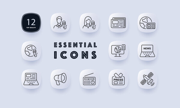 Breaking News line icon. Live, correspondent, presenter, journalist, radio, satellite, microphone, tv, broadcast, television. Uncos concept. Neomorphism style. Vector line icon for Business