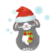 Cute cartoon bunny in Santa's hat. New Year's rabbit. 