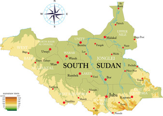 South Sudan highly detailed physical map - 539459007